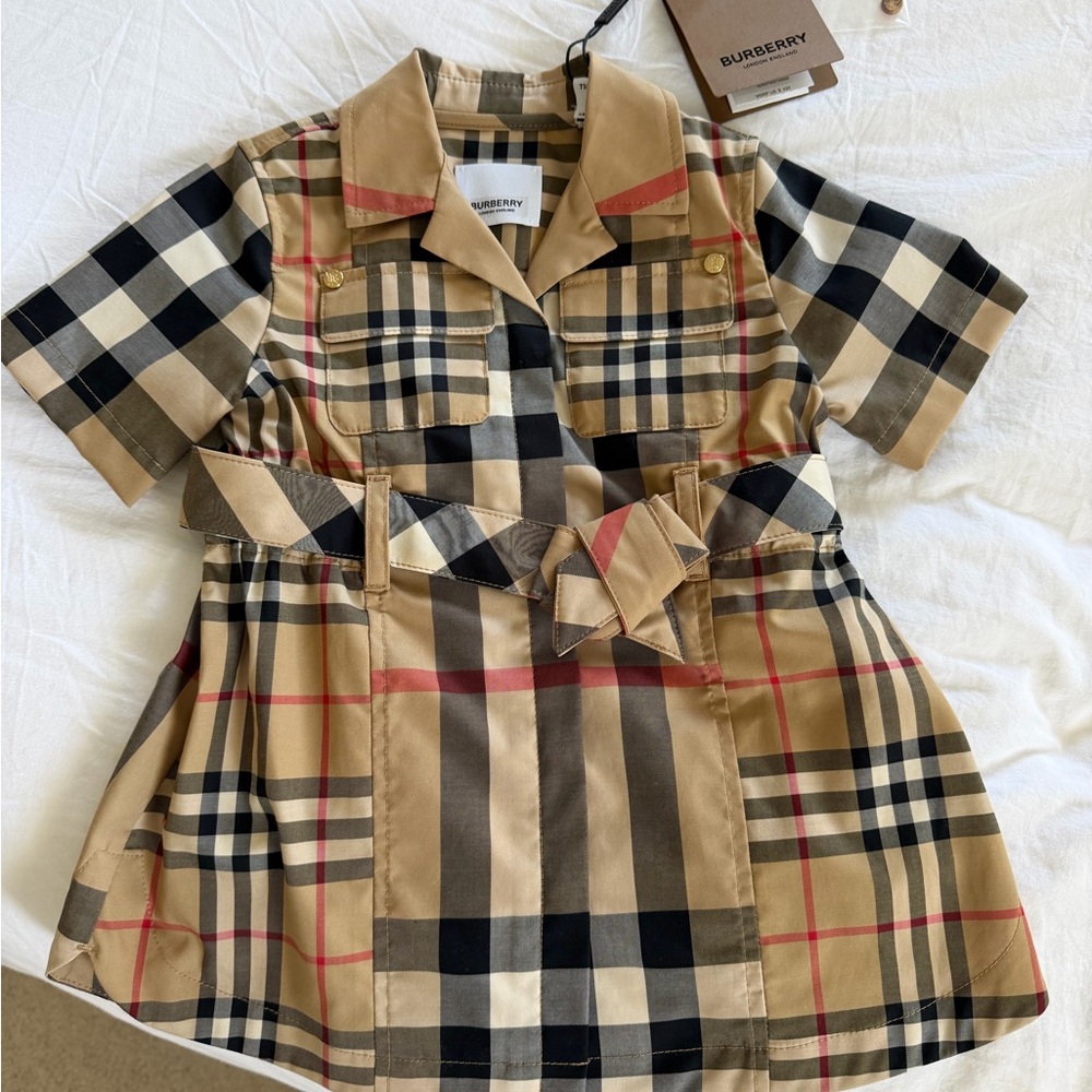 Burberry Beige Black Check Short-Sleeve Button-Front Shirt Dress